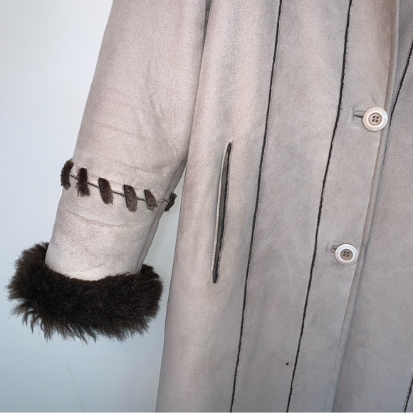 Vintage Penny Lane Coat Novelti 90s Y2K Beige Faux Fur Faux Suede Full Length S - Picture 6 of 9
